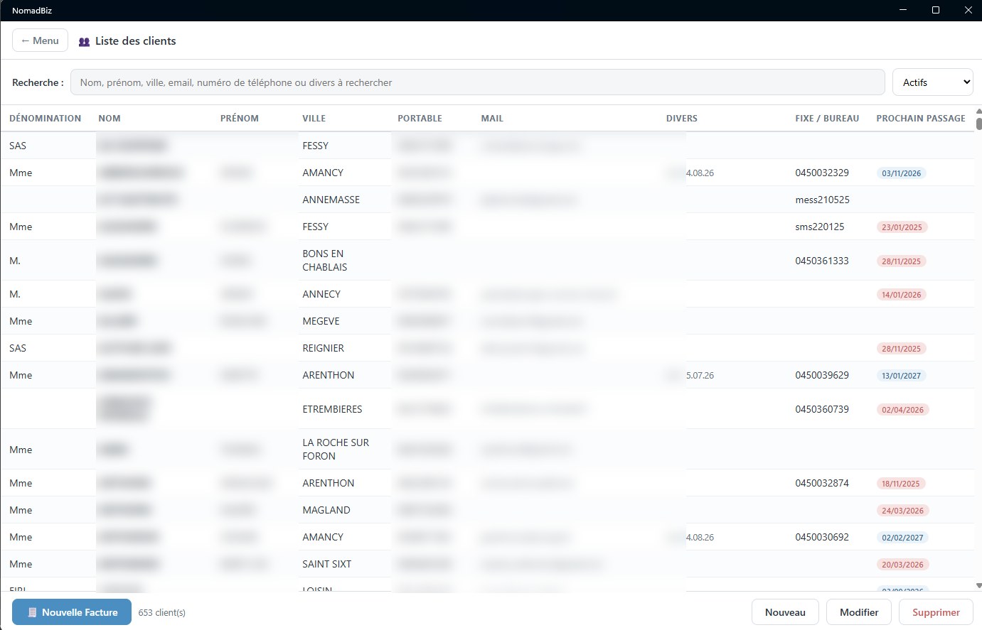 La liste clients, après migration en .NET