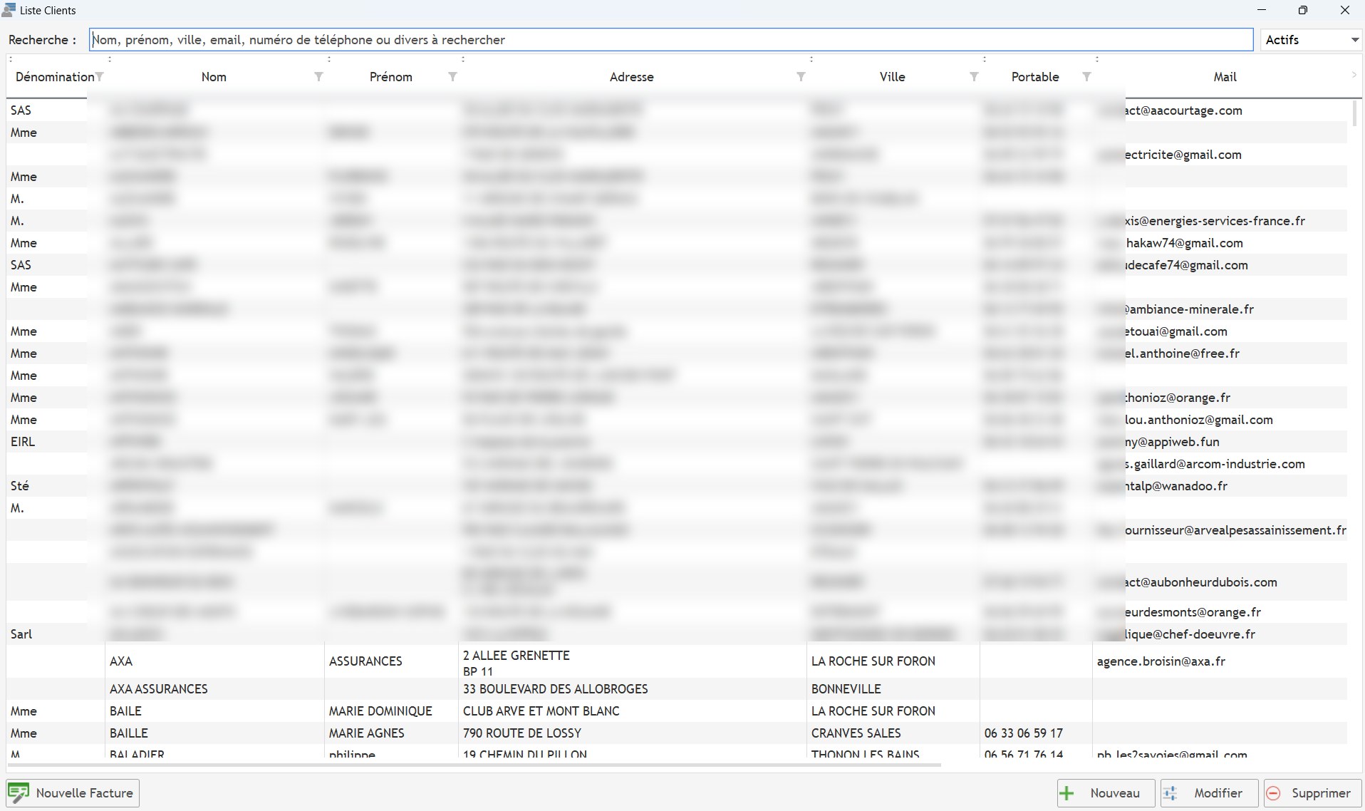 La liste clients, avant migration, sous WinDev