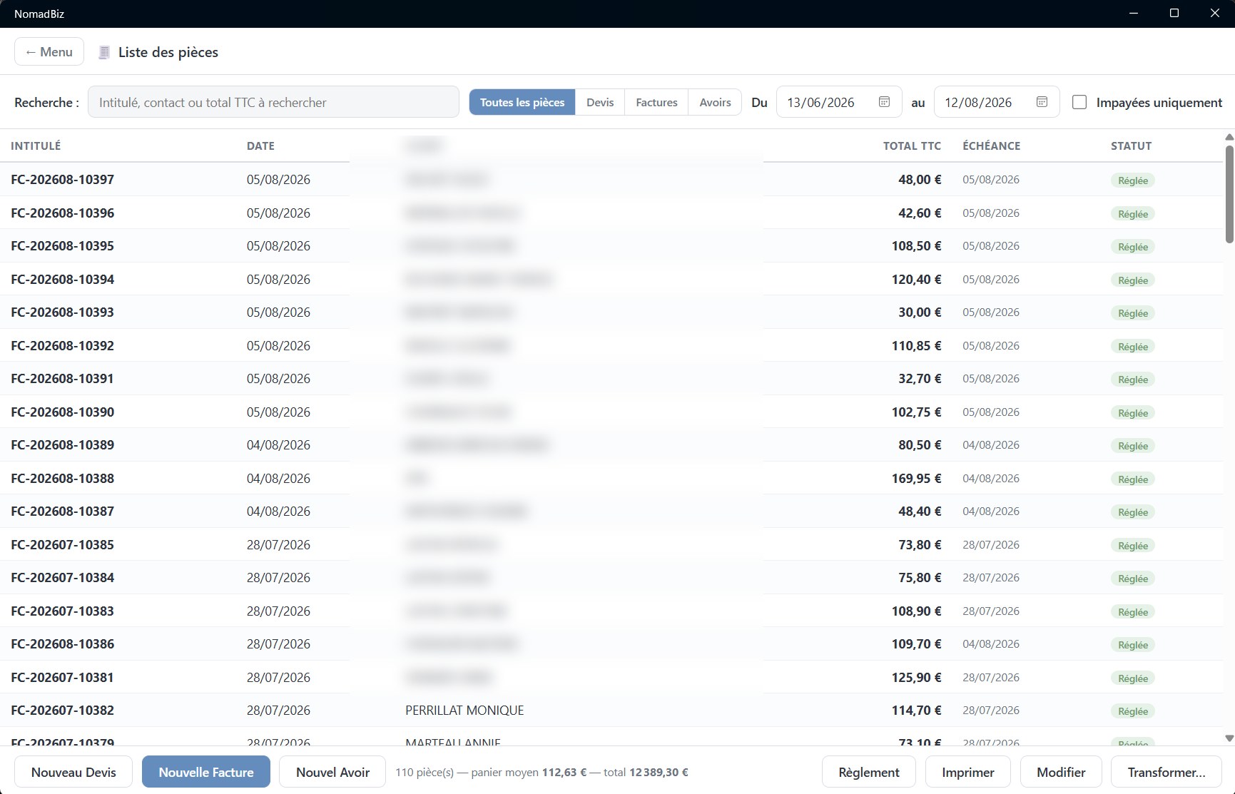Liste des factures, après migration en .NET