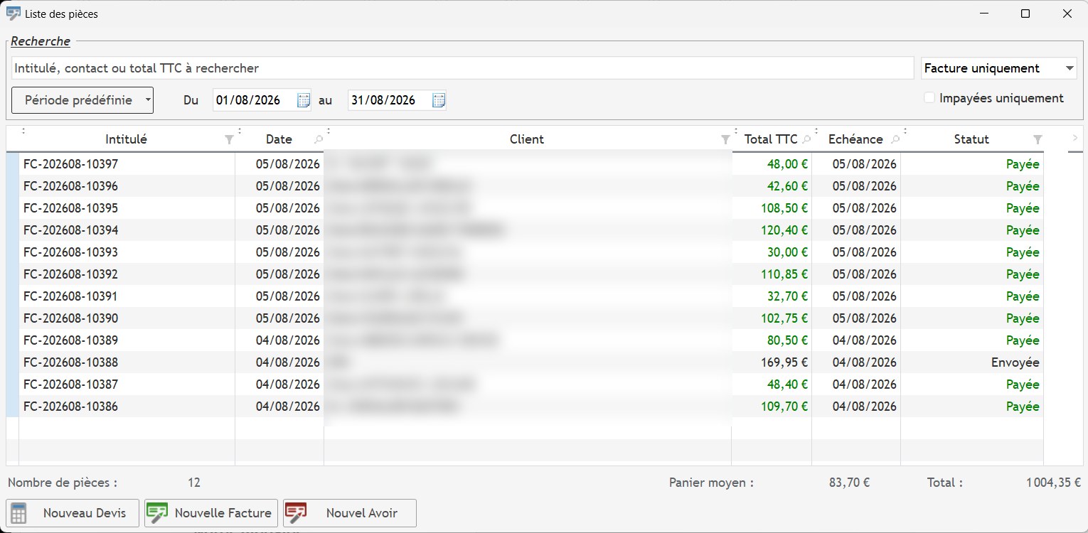 Liste des factures, avant migration, sous WinDev