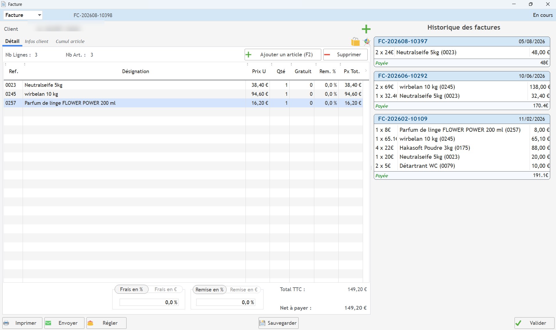 Fiche facture, avant migration, sous WinDev